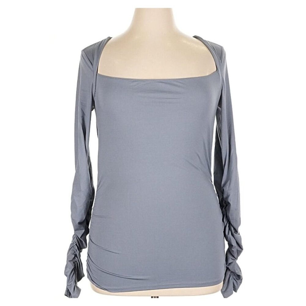 GIRLFRIEND COLLECTIVE Athletic Tunic Open Back Gray Ruched Long Sleeve XL NWT